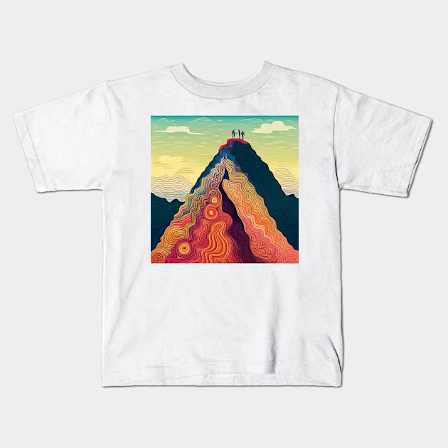 Highest Peak - Colorful Mountain Climbing Art Kids T-Shirt by Davey's Designs